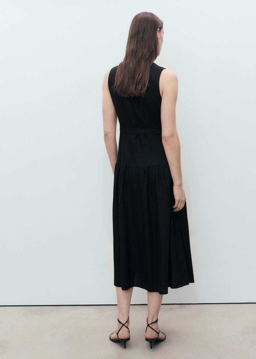 Black Linen-Blend Midi-Dress With Belt, , large image number 7