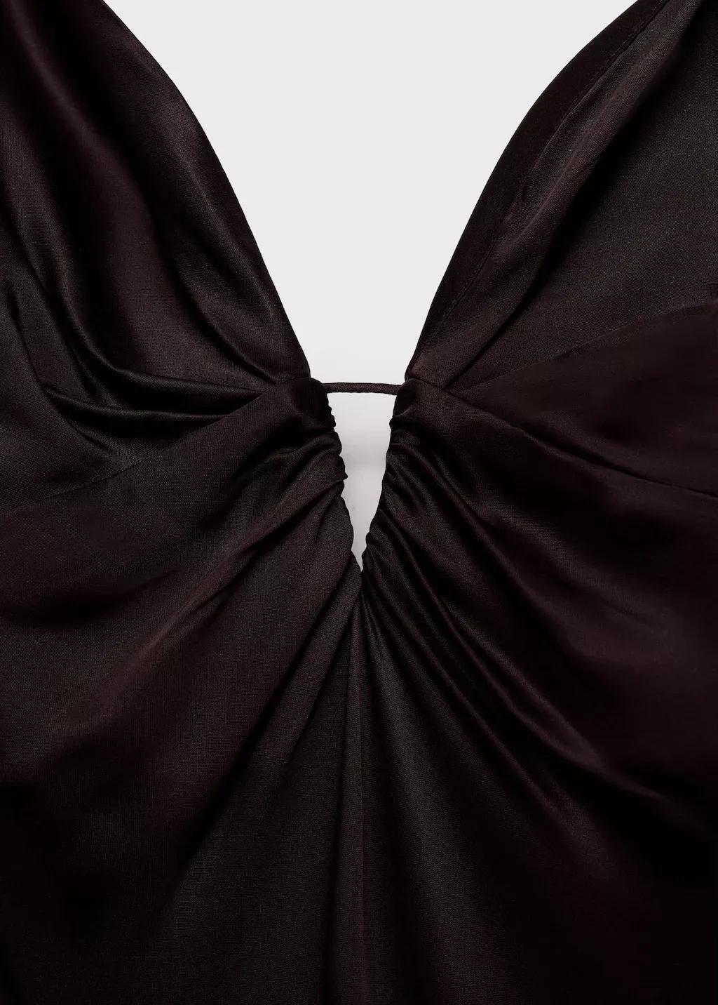 BROWN V-neck satin dress, , large image number 2