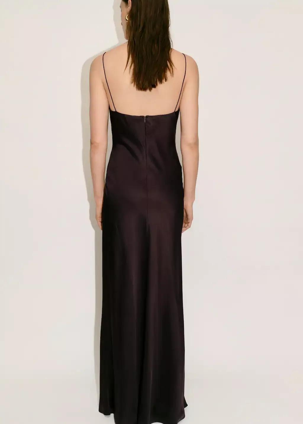 BROWN V-neck satin dress, , large image number 5