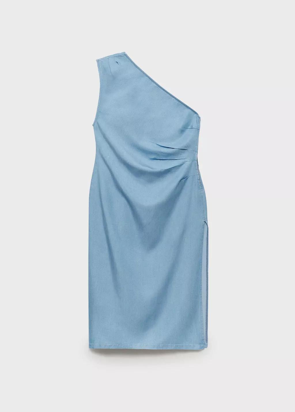 Blue Draped Asymmetrical Lyocell Dress, , large image number 4