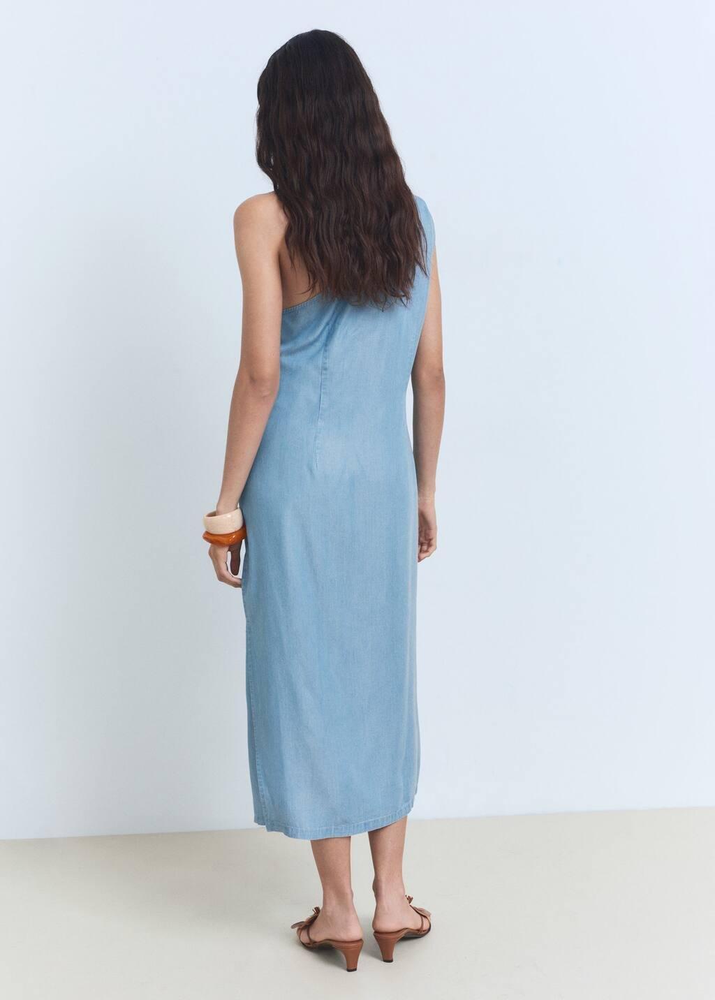 Blue Draped Asymmetrical Lyocell Dress, , large image number 5