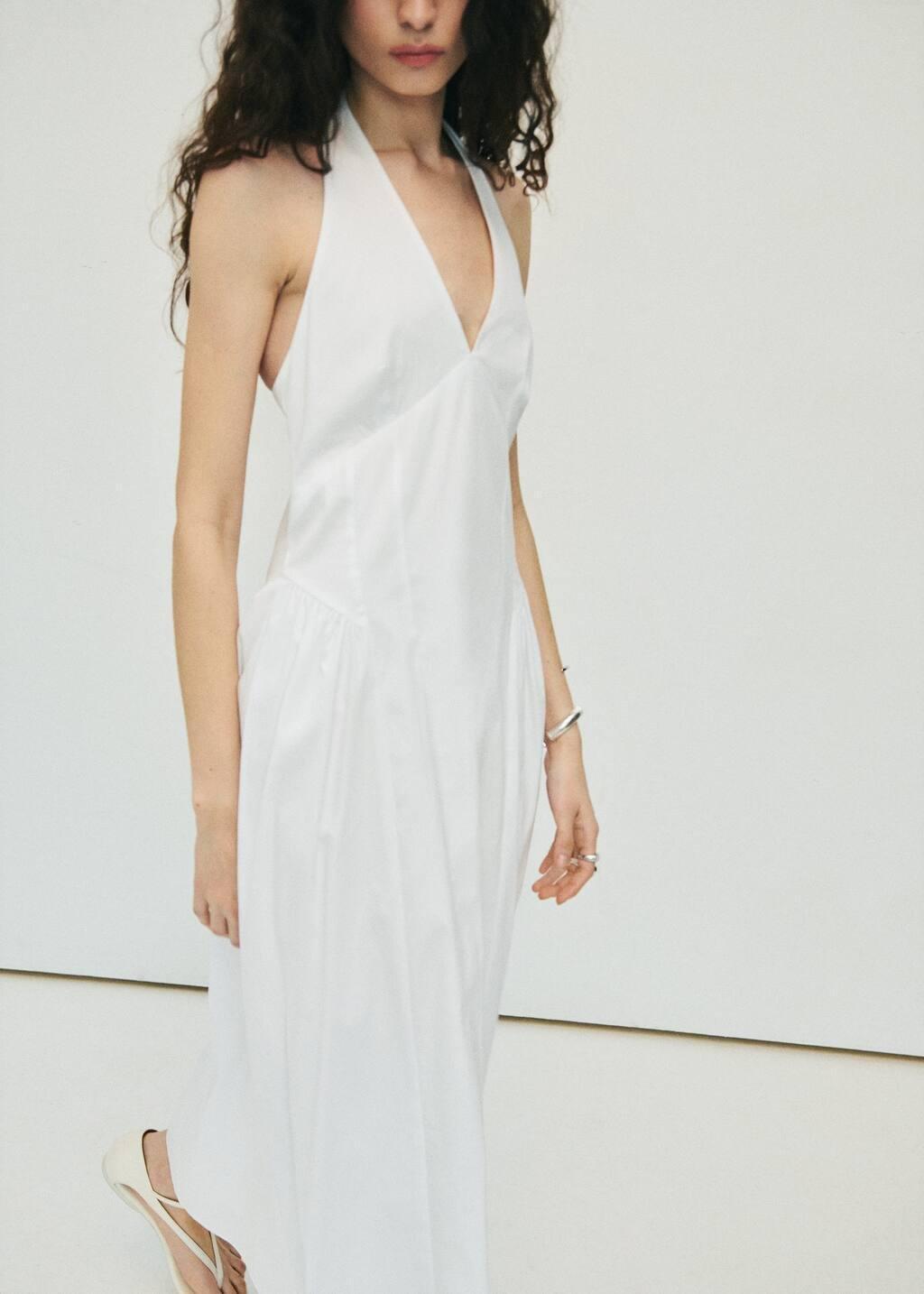 White Halter Neck Cotton Midi-Dress, , large image number 3