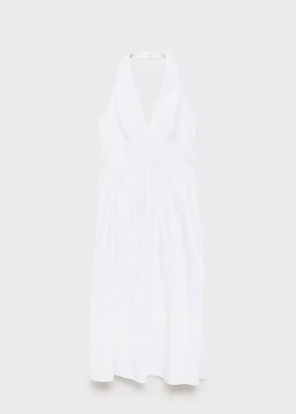 White Halter Neck Cotton Midi-Dress, , large image number 4