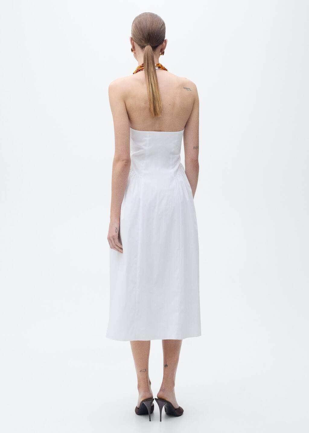 White Halter Neck Cotton Midi-Dress, , large image number 5