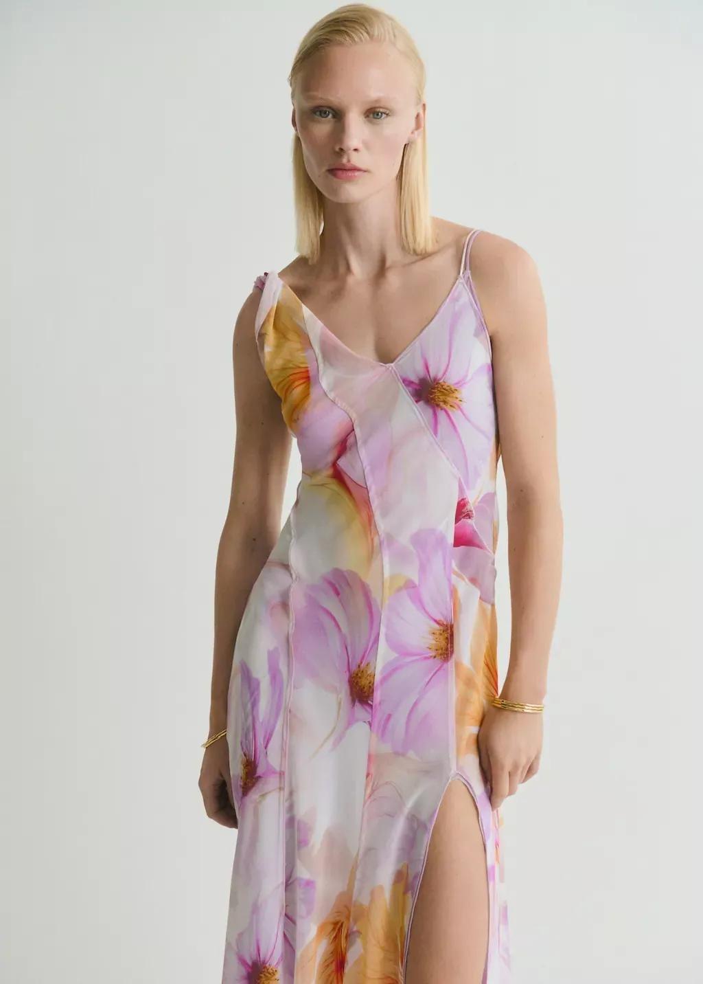 LT-PASTEL PURPLE Floral-print dress with asymmetrical straps, , large image number 0