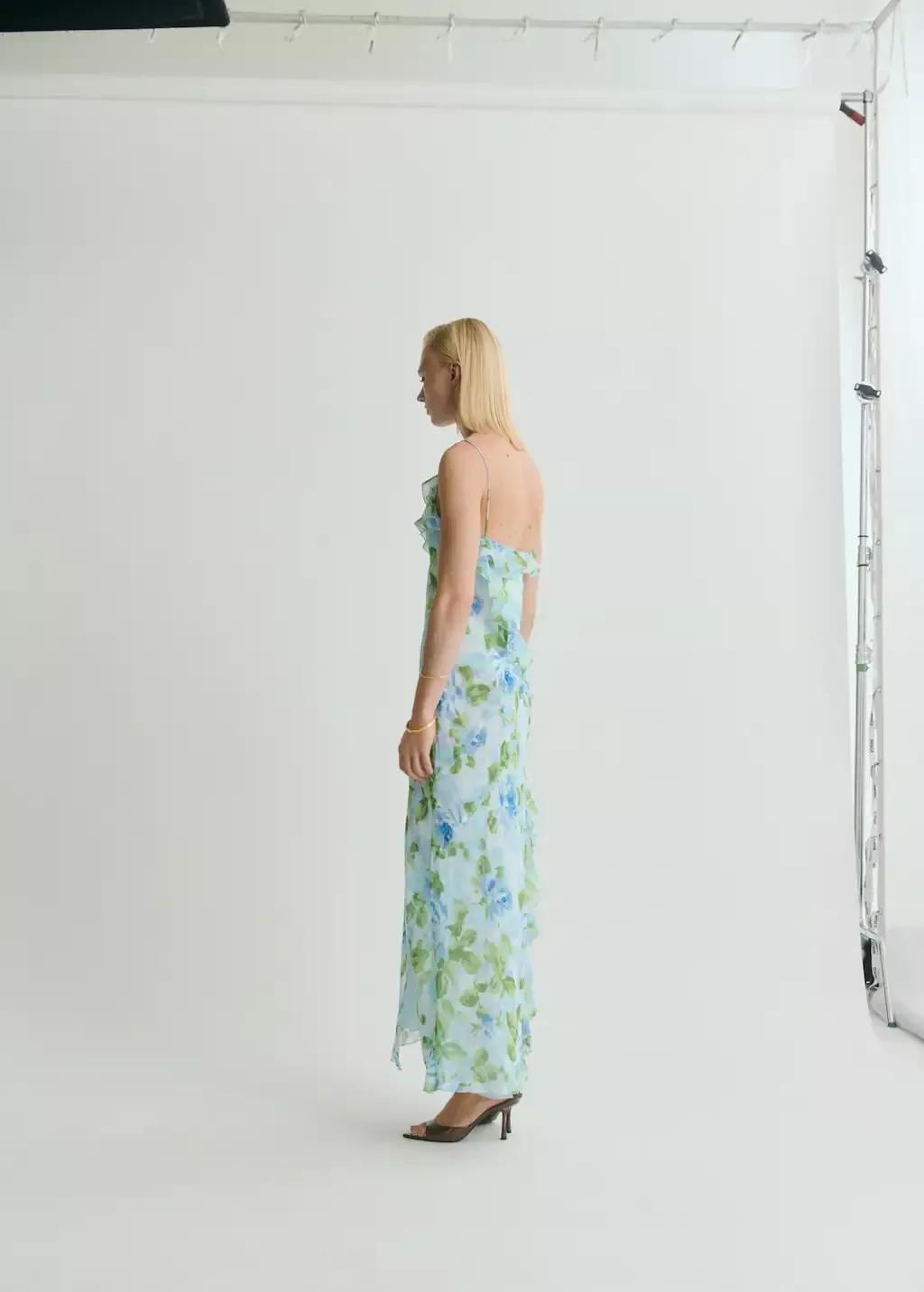 LT-PASTEL BLUE Ruffled floral print dress, , large image number 6