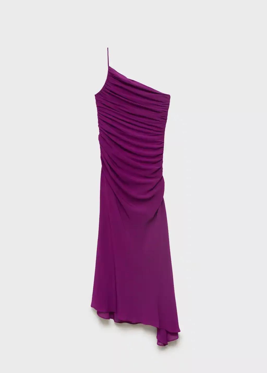 MEDIUM PURPLE Asymmetrical dress with gathered sides, , large image number 4