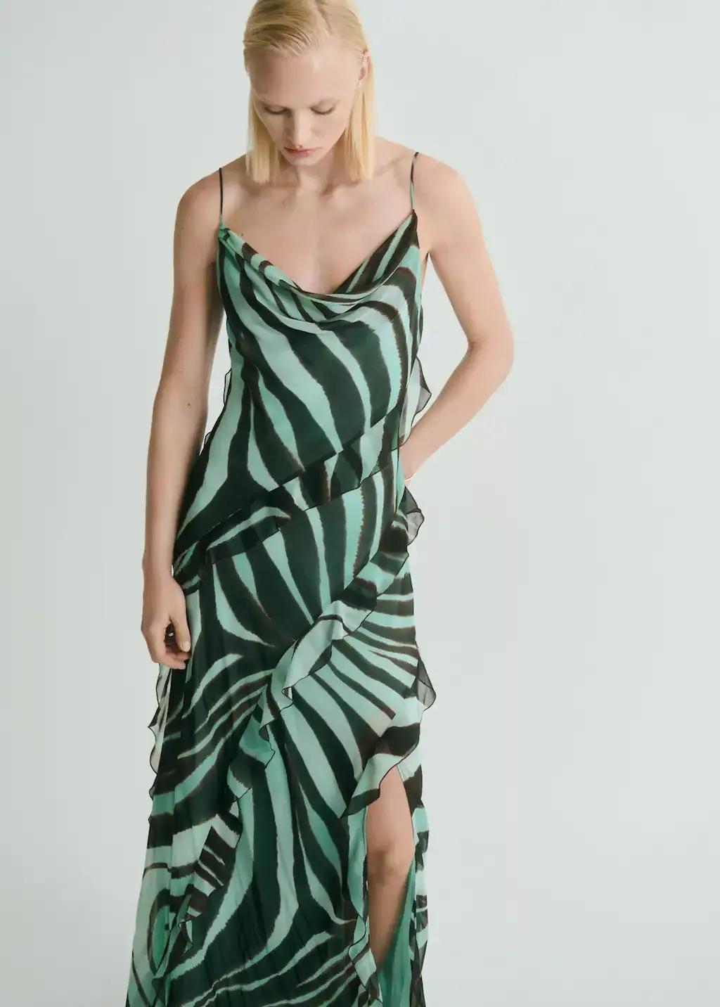 TURQUOISE - AQUA Zebra-print dress with ruffles, , large image number 0
