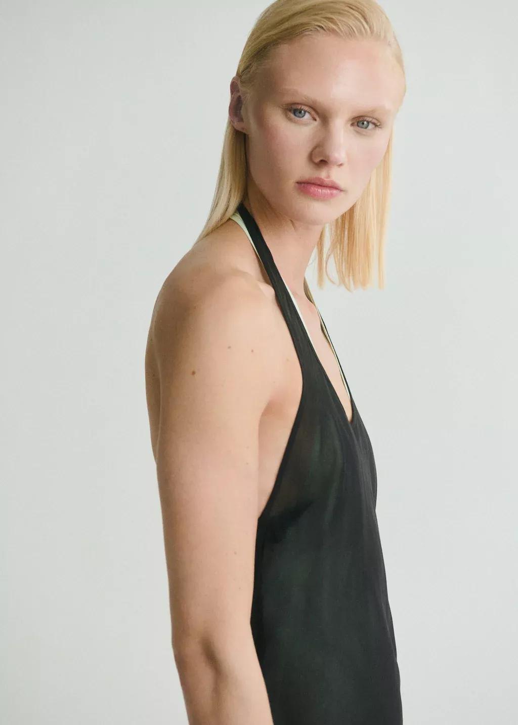 BLACK Semi-transparent combination dress, , large image number 1