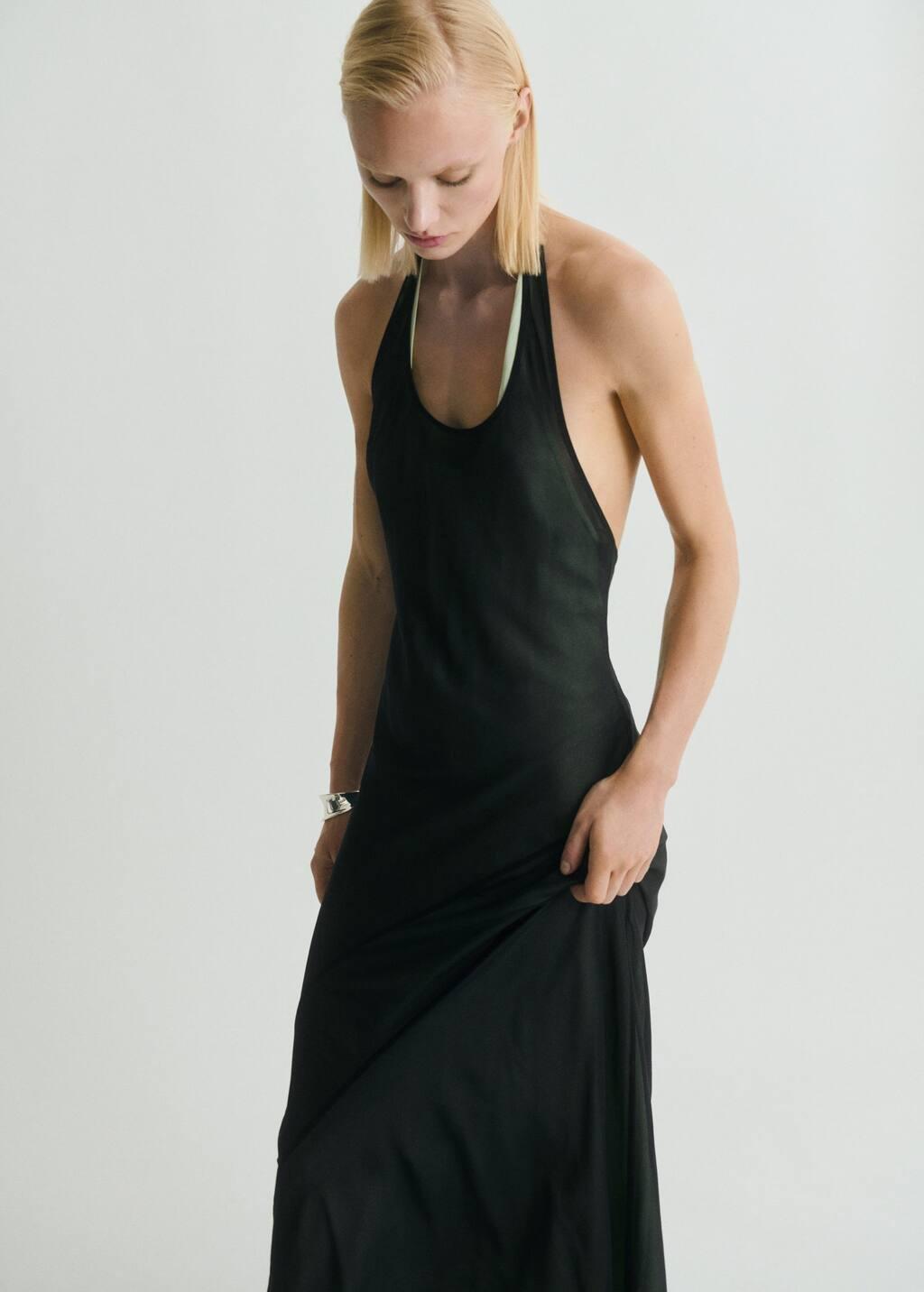 BLACK Semi-transparent combination dress, , large image number 6