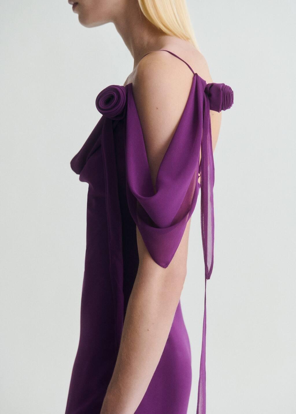 Purple Draped Dress With Flower Detail, , large image number 4