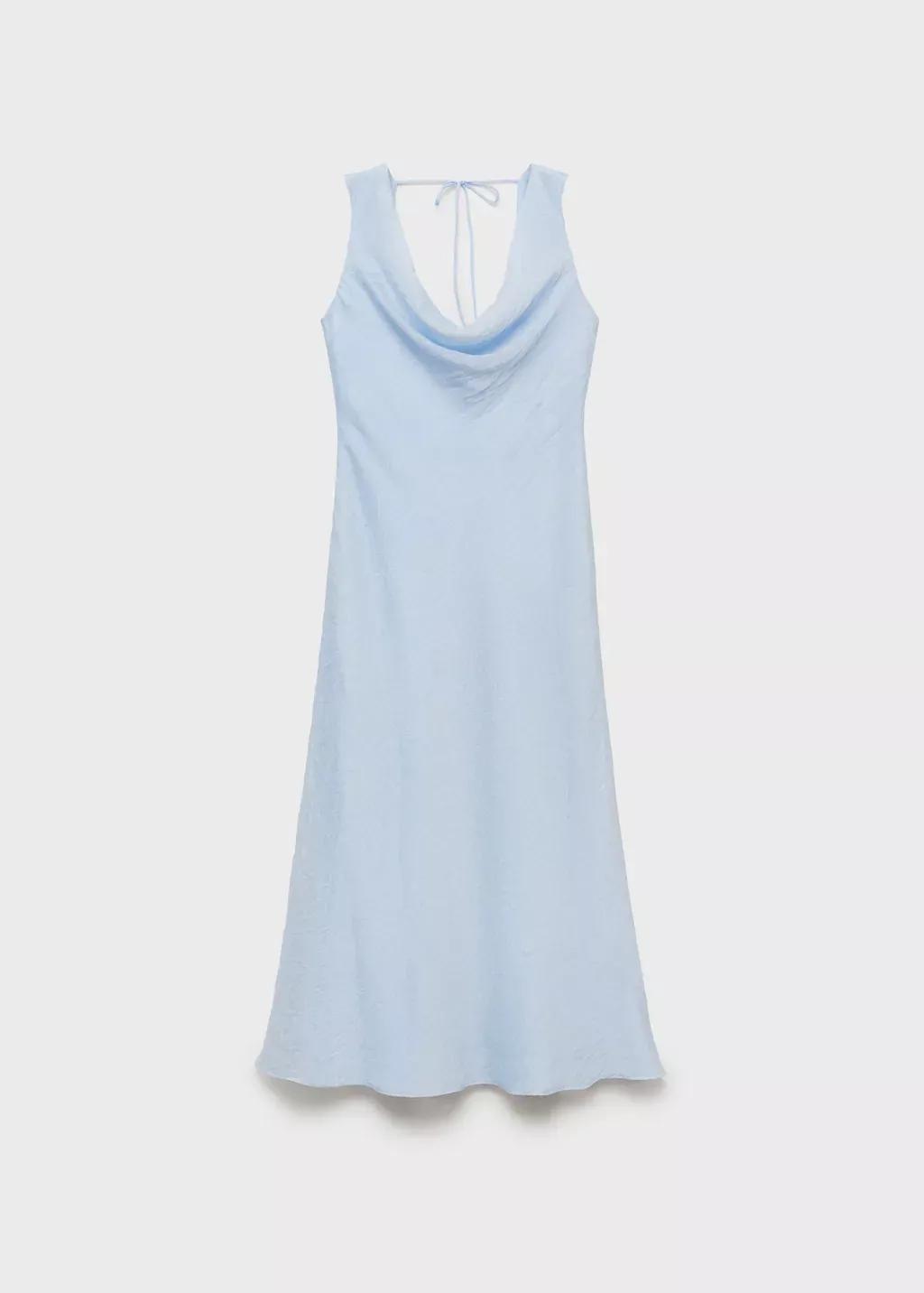 Blue Lt Pastel Midi-Dress With Draped Neckline, , large image number 3