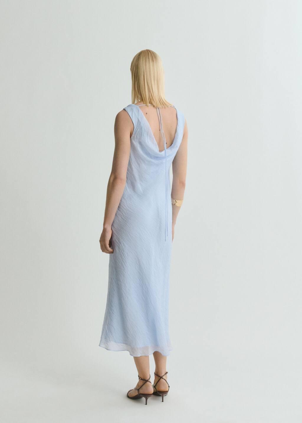 Blue Lt Pastel Midi-Dress With Draped Neckline, , large image number 5