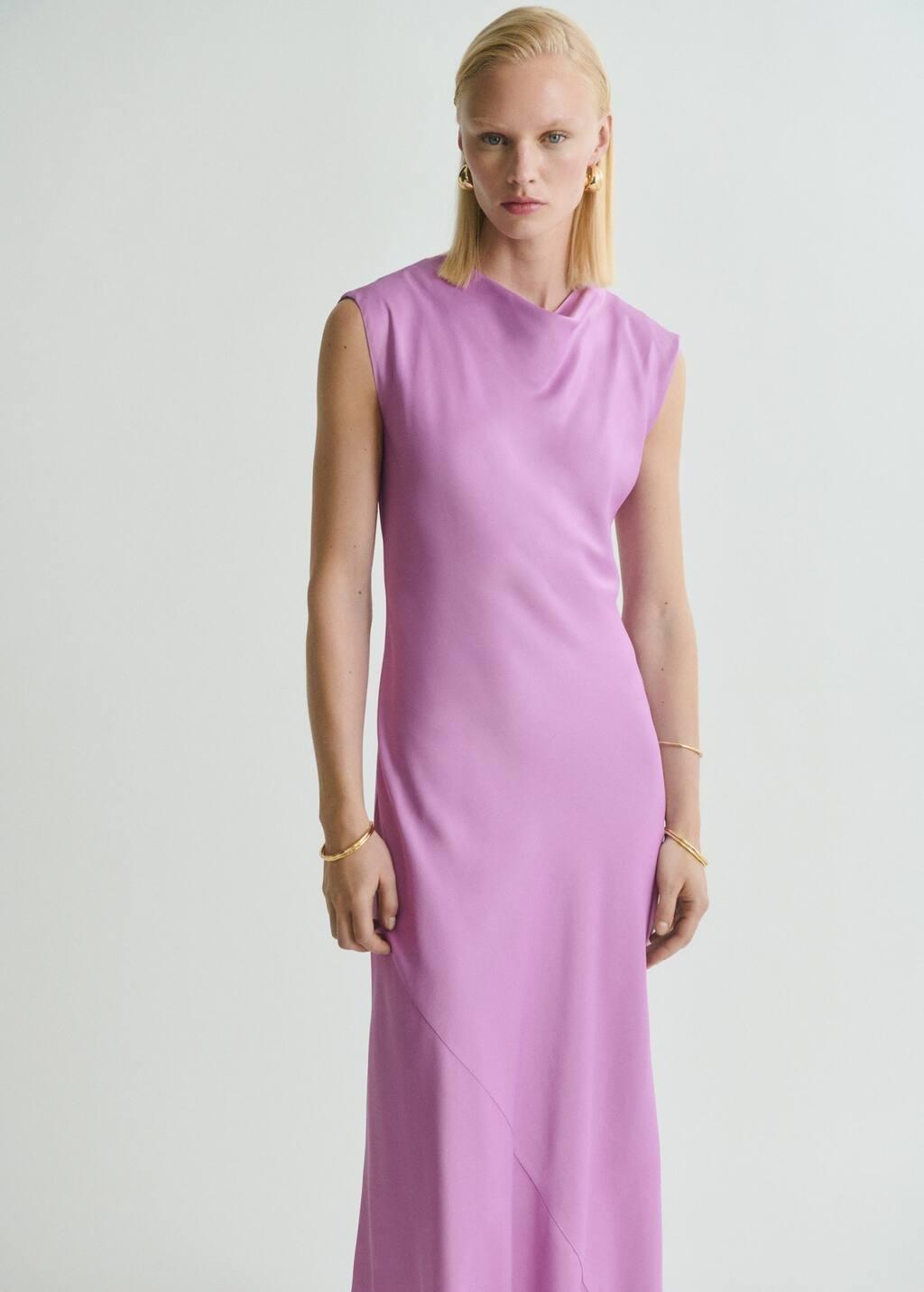 LT-PASTEL PURPLE Satin midi dress, , large image number 0