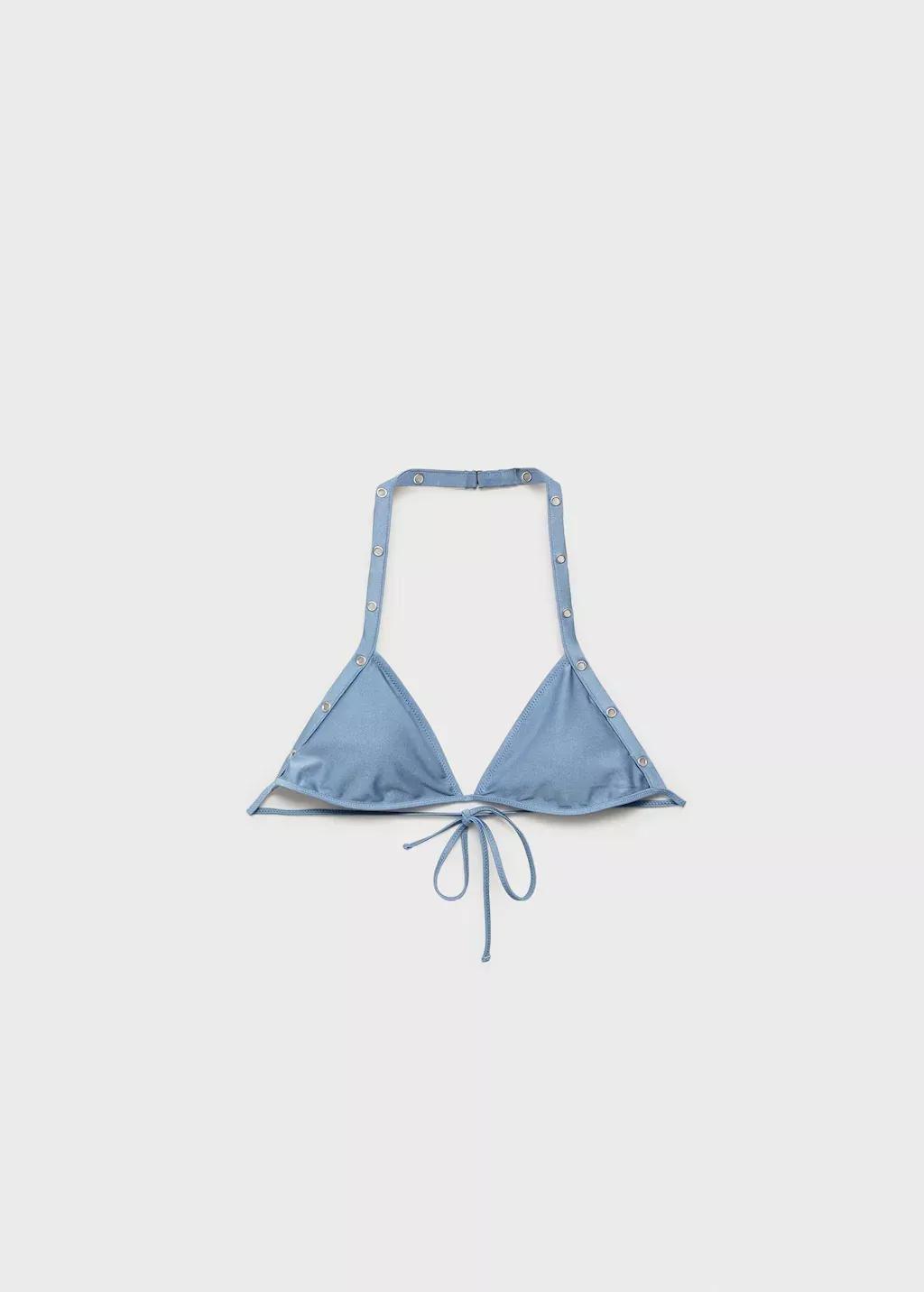 Blue Lt Pastel Triangle Bikini Top With Eyelets Detail, , large image number 0