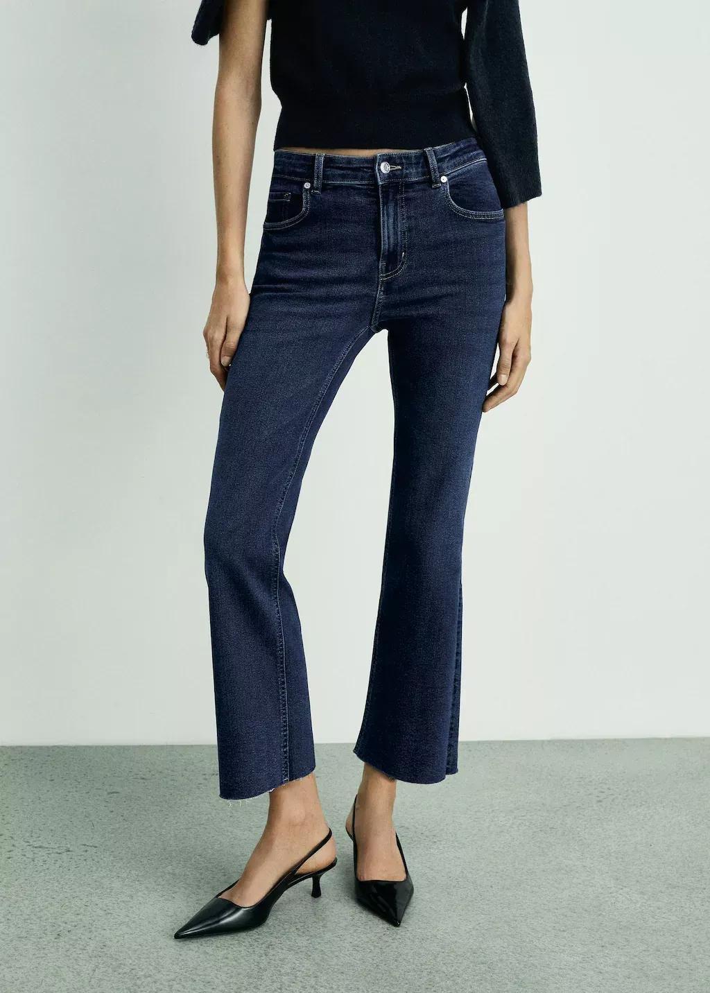 Blue Crop Flared Jeans, , large image number 0