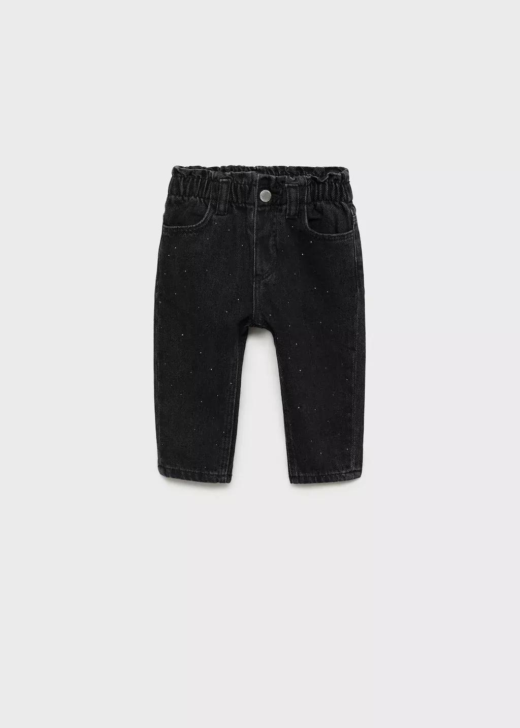 Black Glitter Paper Bag Jeans, Baby Girl, , large image number 0