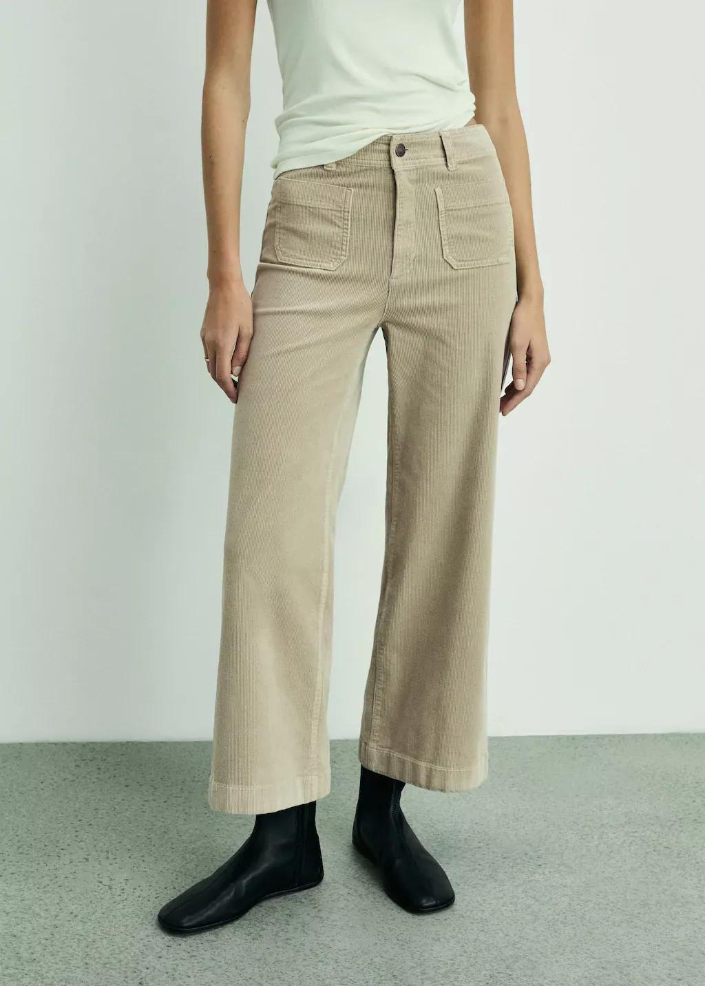 Beige Catherin Culotte Corduroy Trousers, , large image number 0