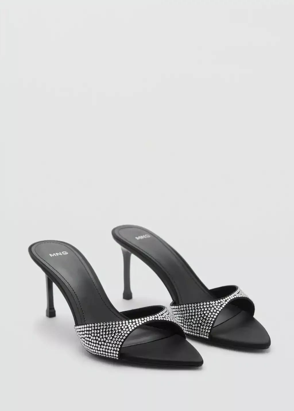 Black Rhinestone Heeled Slingback Sandal, , large image number 0