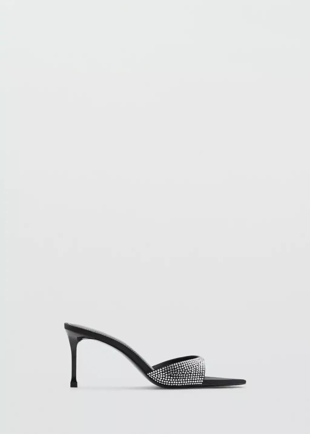 Black Rhinestone Heeled Slingback Sandal, , large image number 4