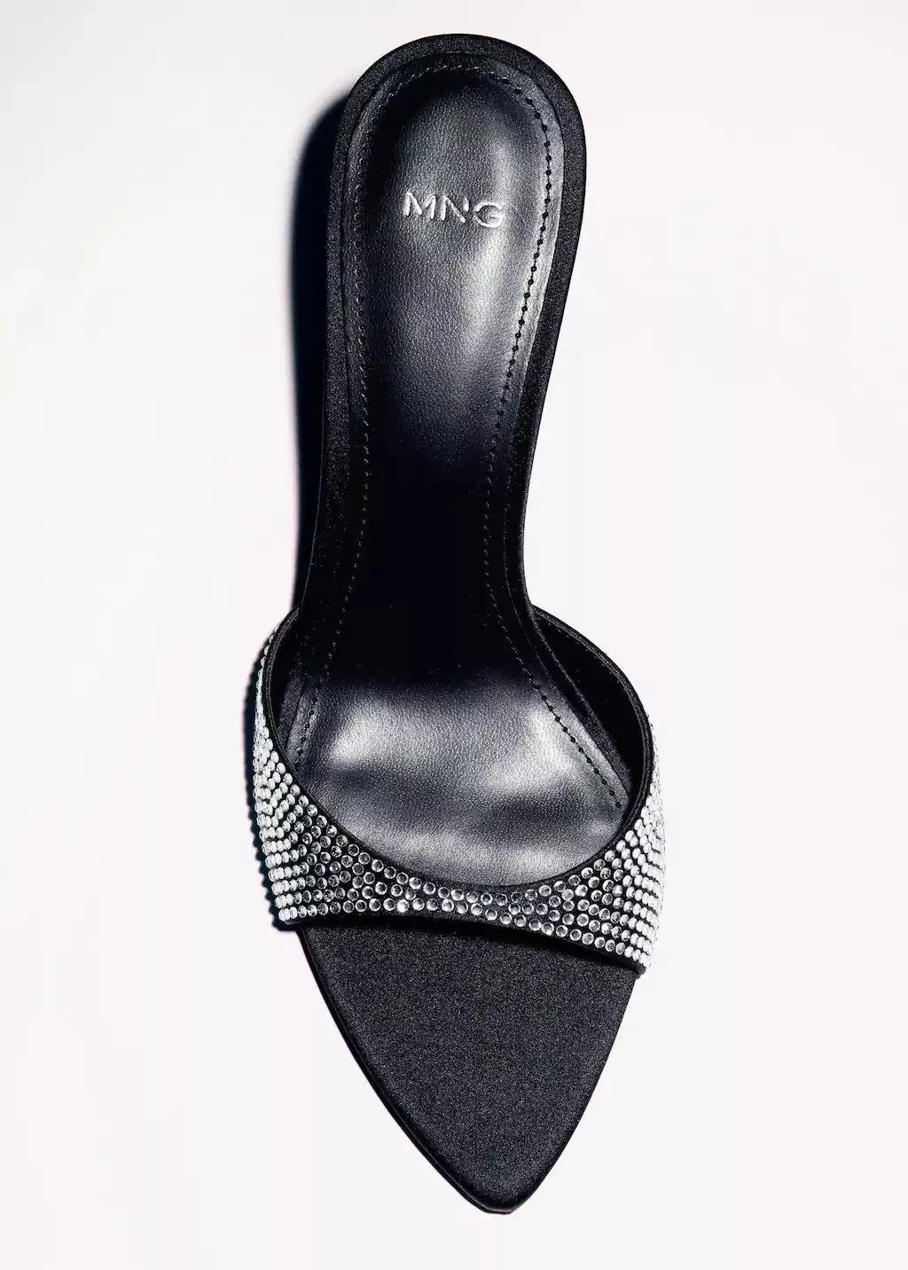 Black Rhinestone Heeled Slingback Sandal, , large image number 5