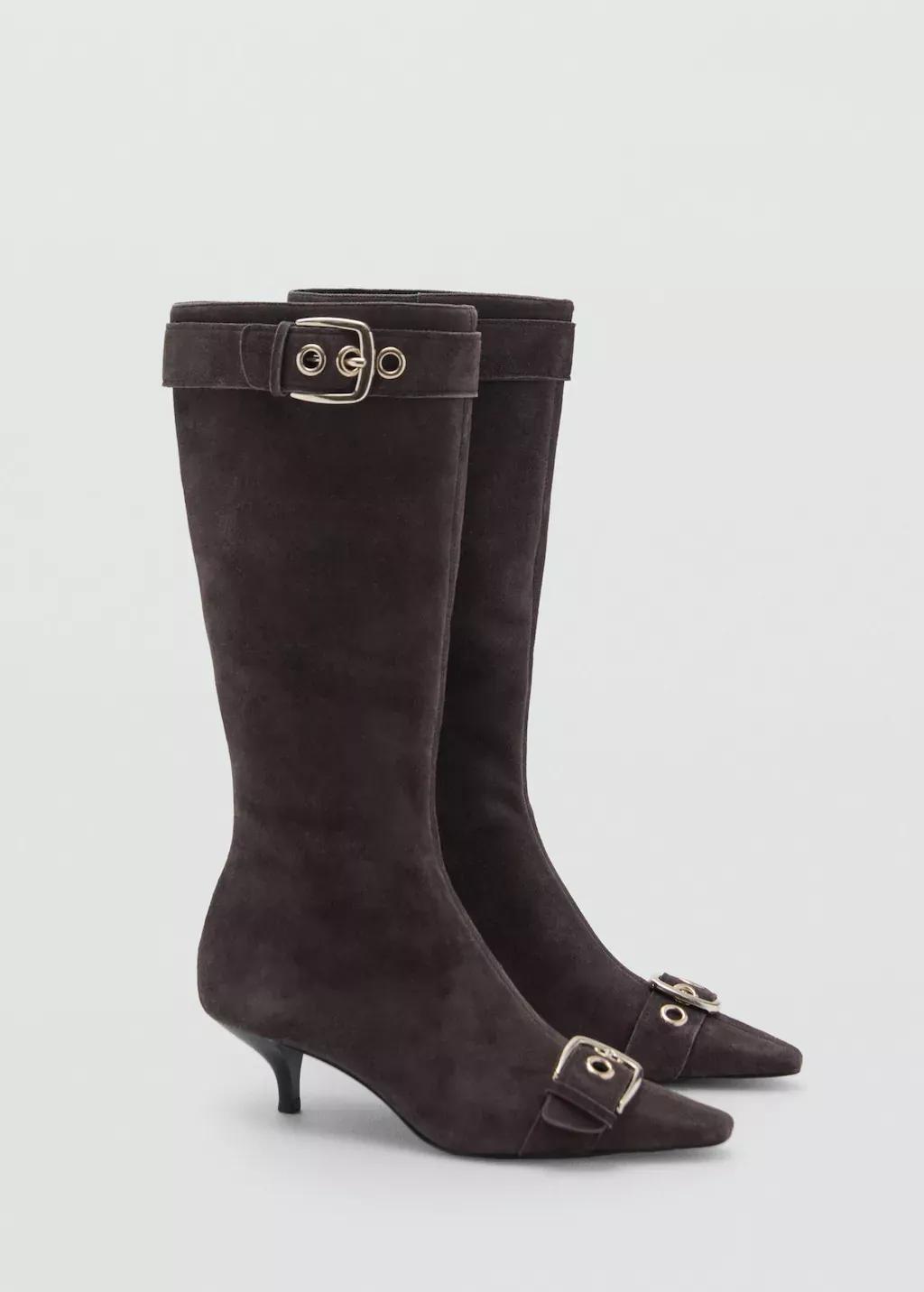 Brown Suede Leather Boot With Buckle Detail, , large image number 0