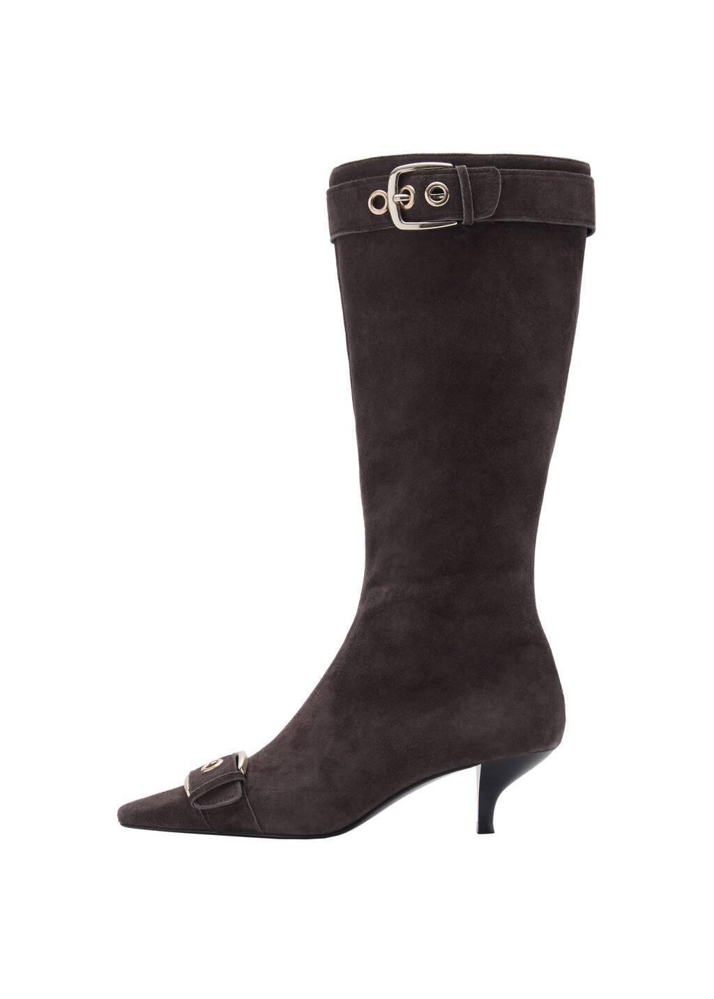Brown Suede Leather Boot With Buckle Detail, , large image number 2