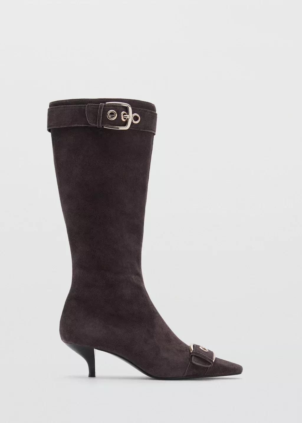 Brown Suede Leather Boot With Buckle Detail, , large image number 4