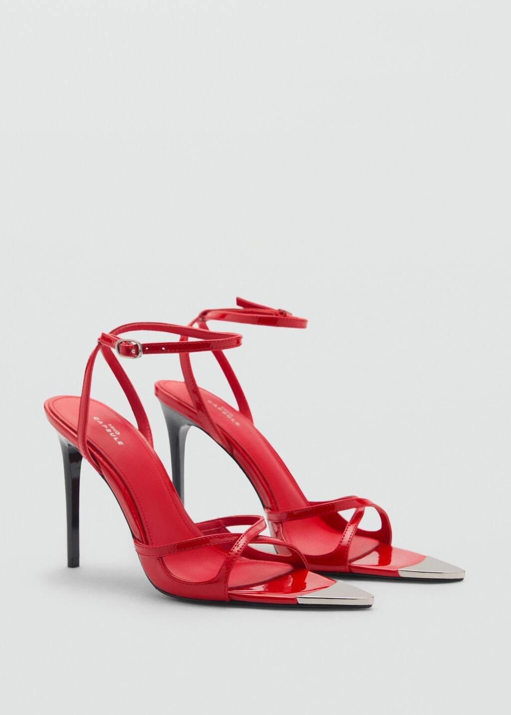 Red Leather Heeled Sandal With Metallic Toe, , large image number 0