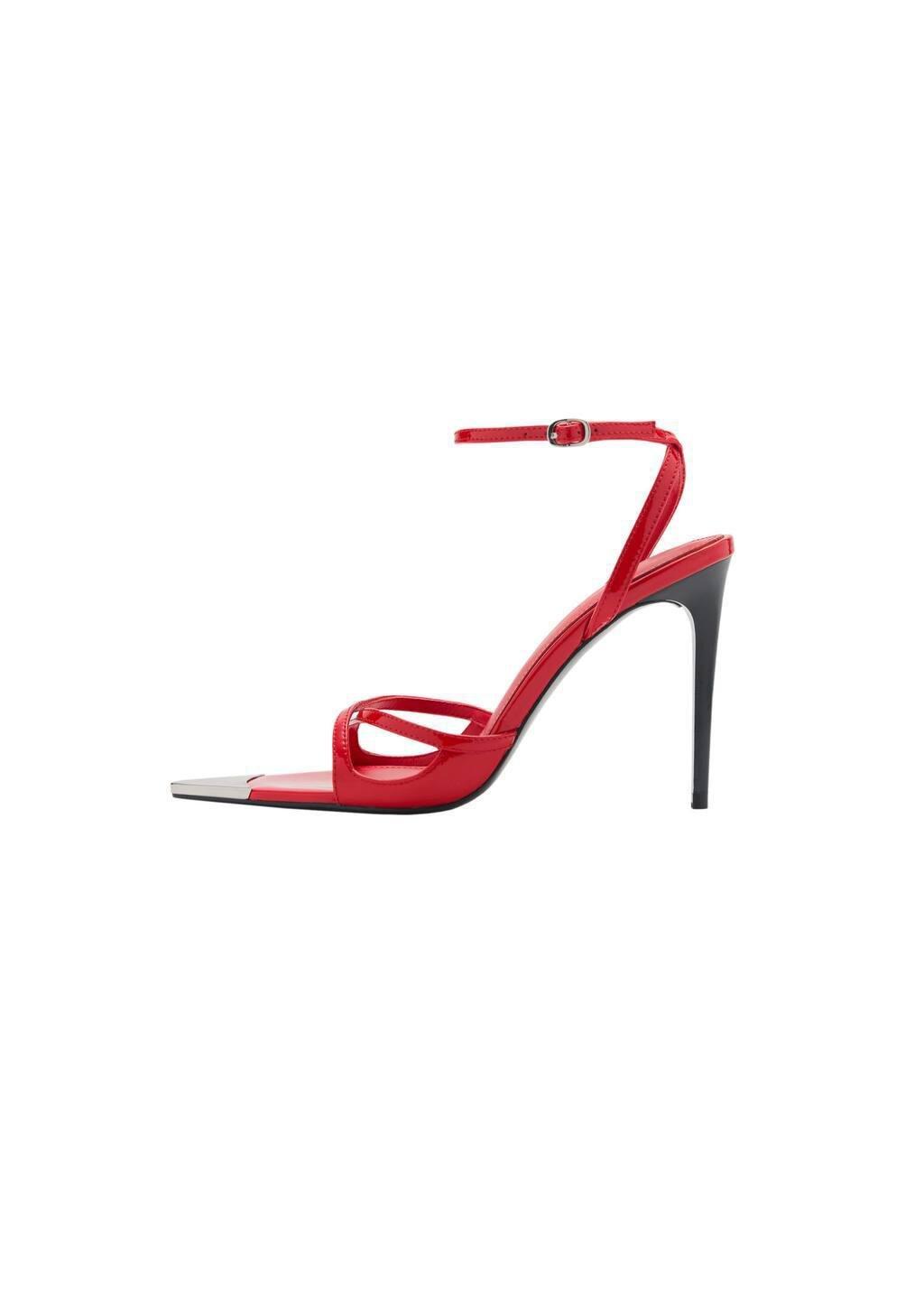 Red Leather Heeled Sandal With Metallic Toe, , large image number 2