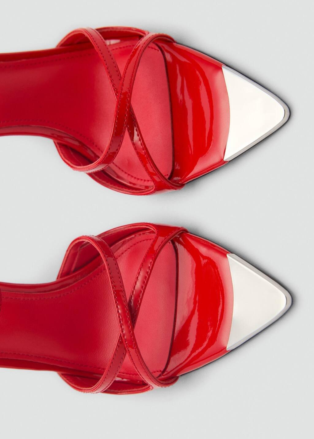 Red Leather Heeled Sandal With Metallic Toe, , large image number 3