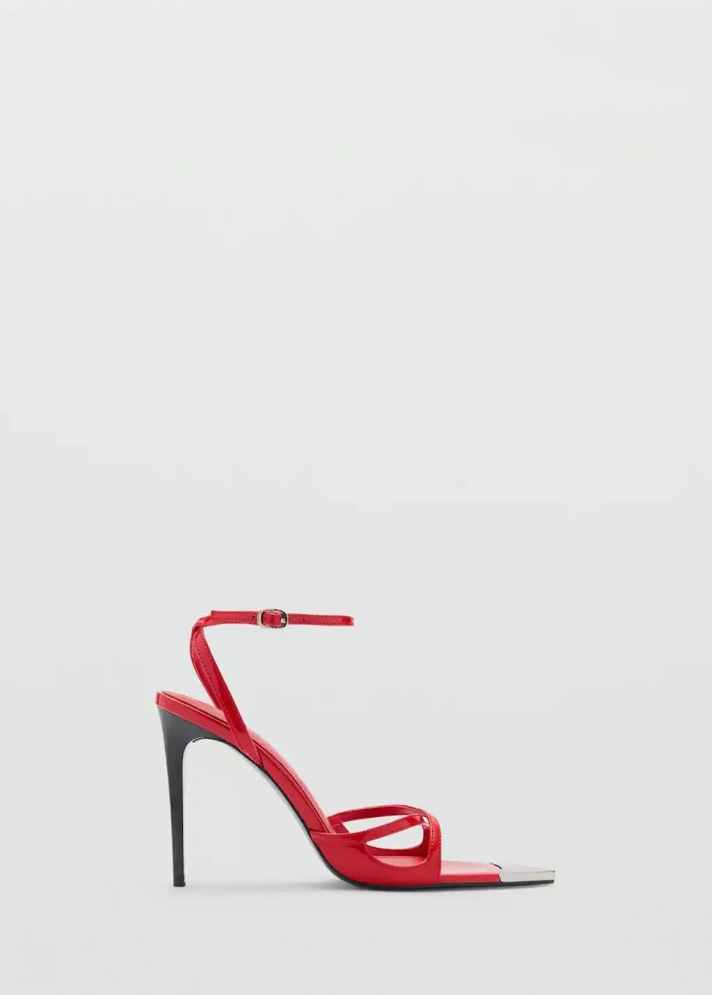 Red Leather Heeled Sandal With Metallic Toe, , large image number 4