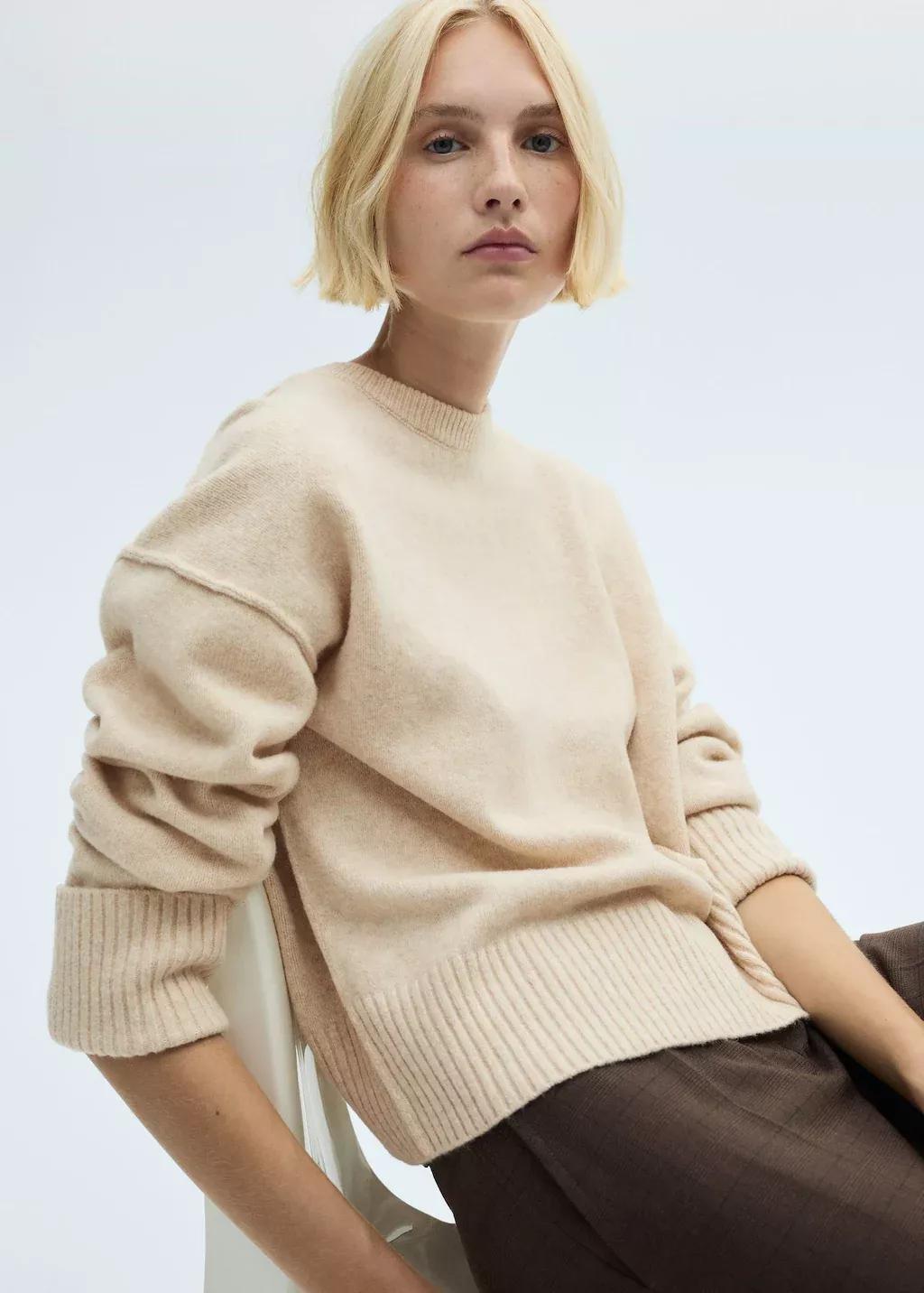 Beige Rolled-Up Sleeves Sweater, , large image number 1
