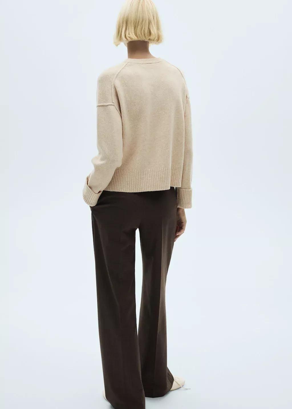 Beige Rolled-Up Sleeves Sweater, , large image number 5