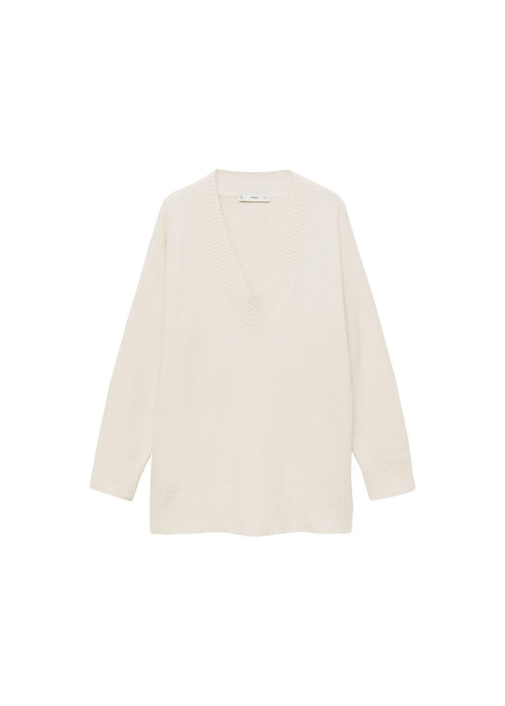 Beige Oversized V-Neck Sweater, , large image number 2