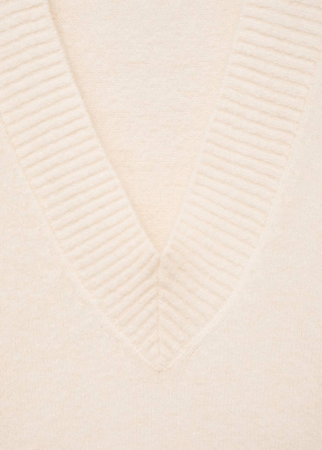 Beige Oversized V-Neck Sweater, , large image number 7