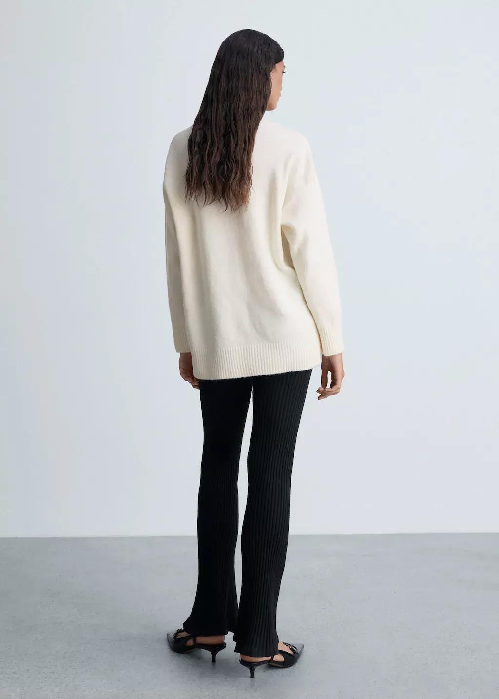 Beige Oversized V-Neck Sweater, , large image number 8