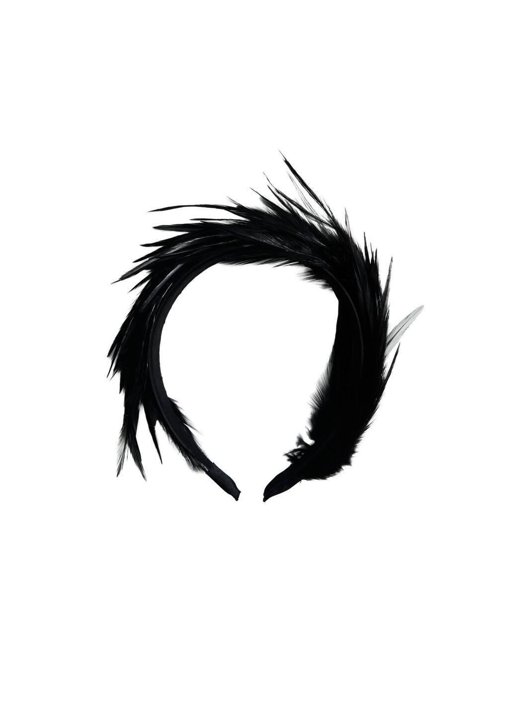 Black Feather Hairband, Black, large image number 1