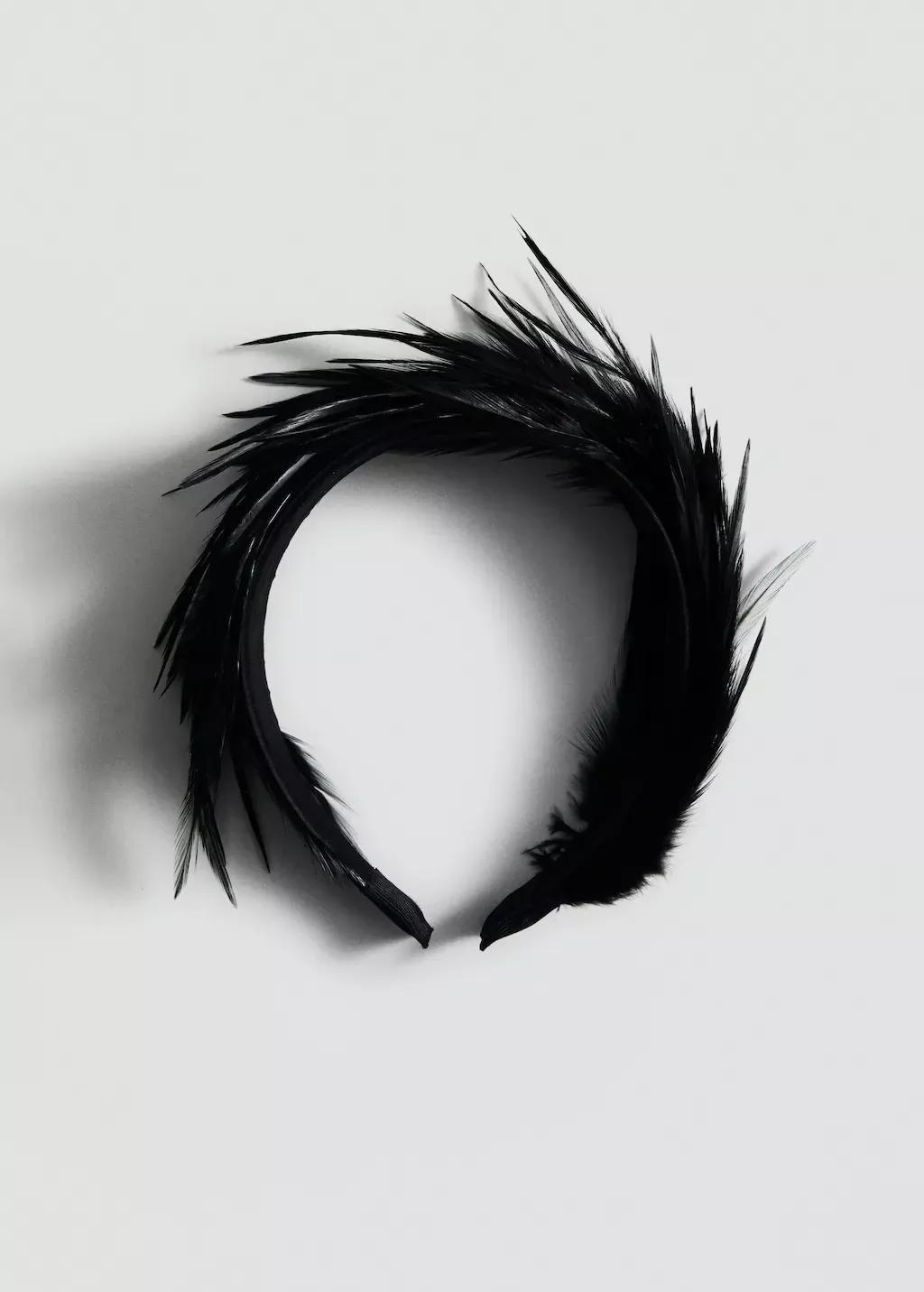 Black Feather Hairband, Black, large image number 2