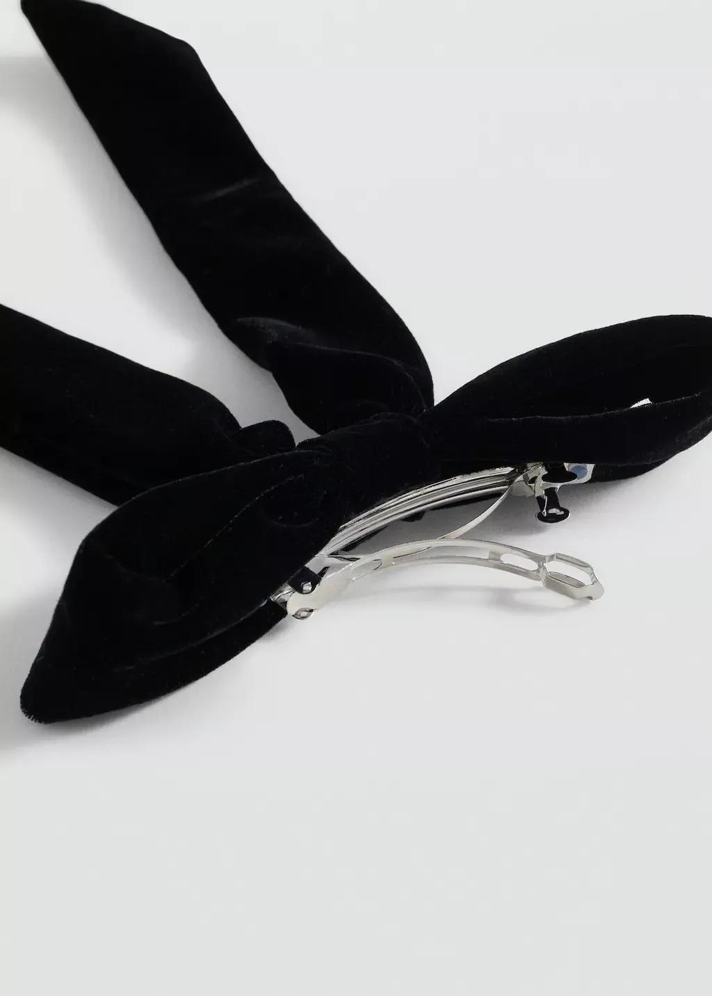 Black Velvet Bow Hairclip, Black, large image number 0