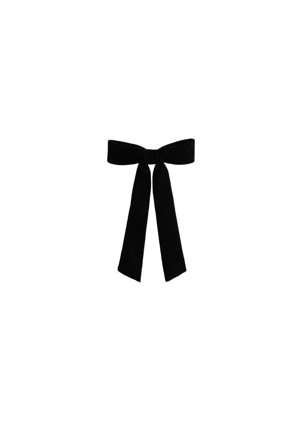 Black Velvet Bow Hairclip, Black, large image number 1