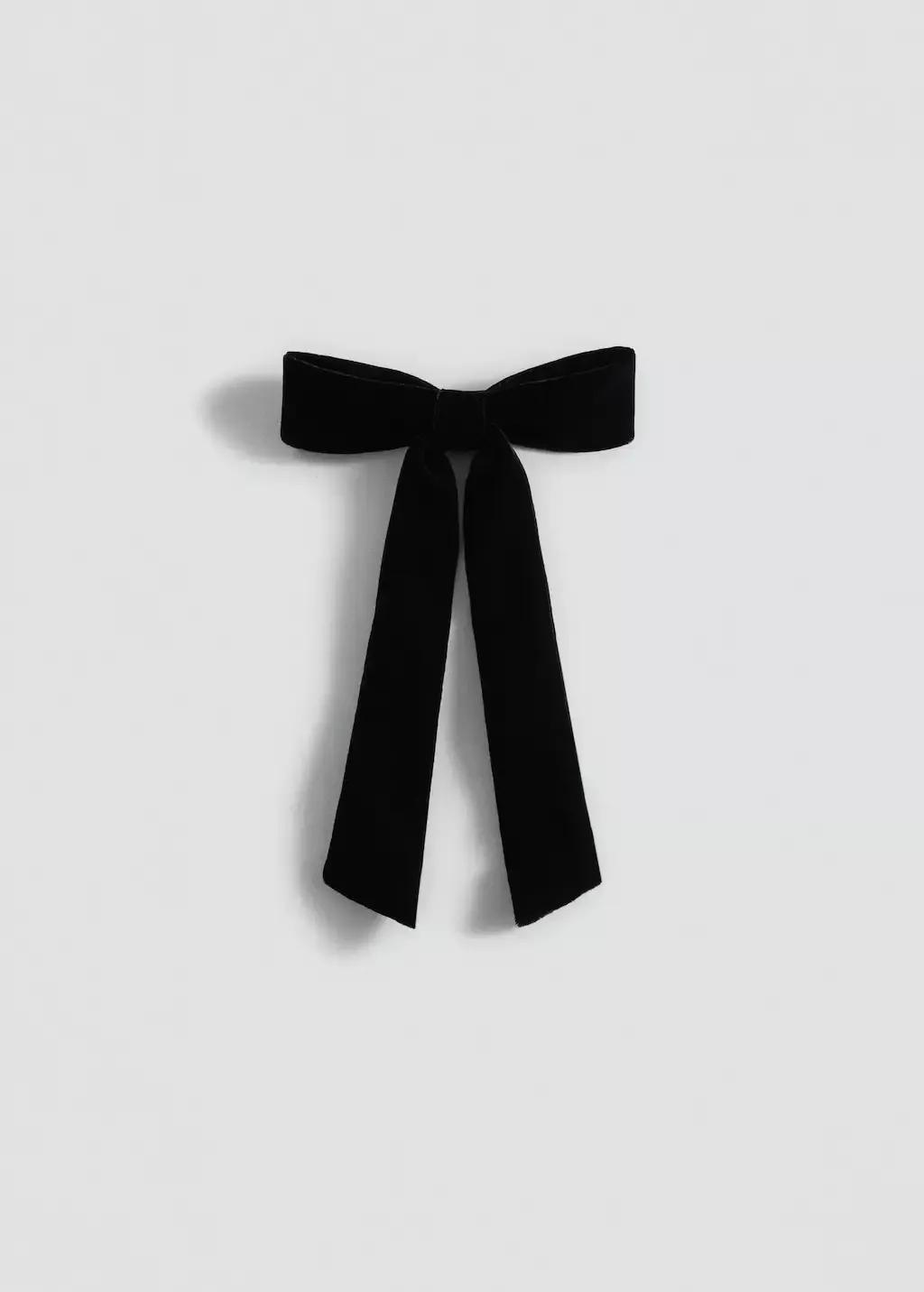 Black Velvet Bow Hairclip, Black, large image number 2