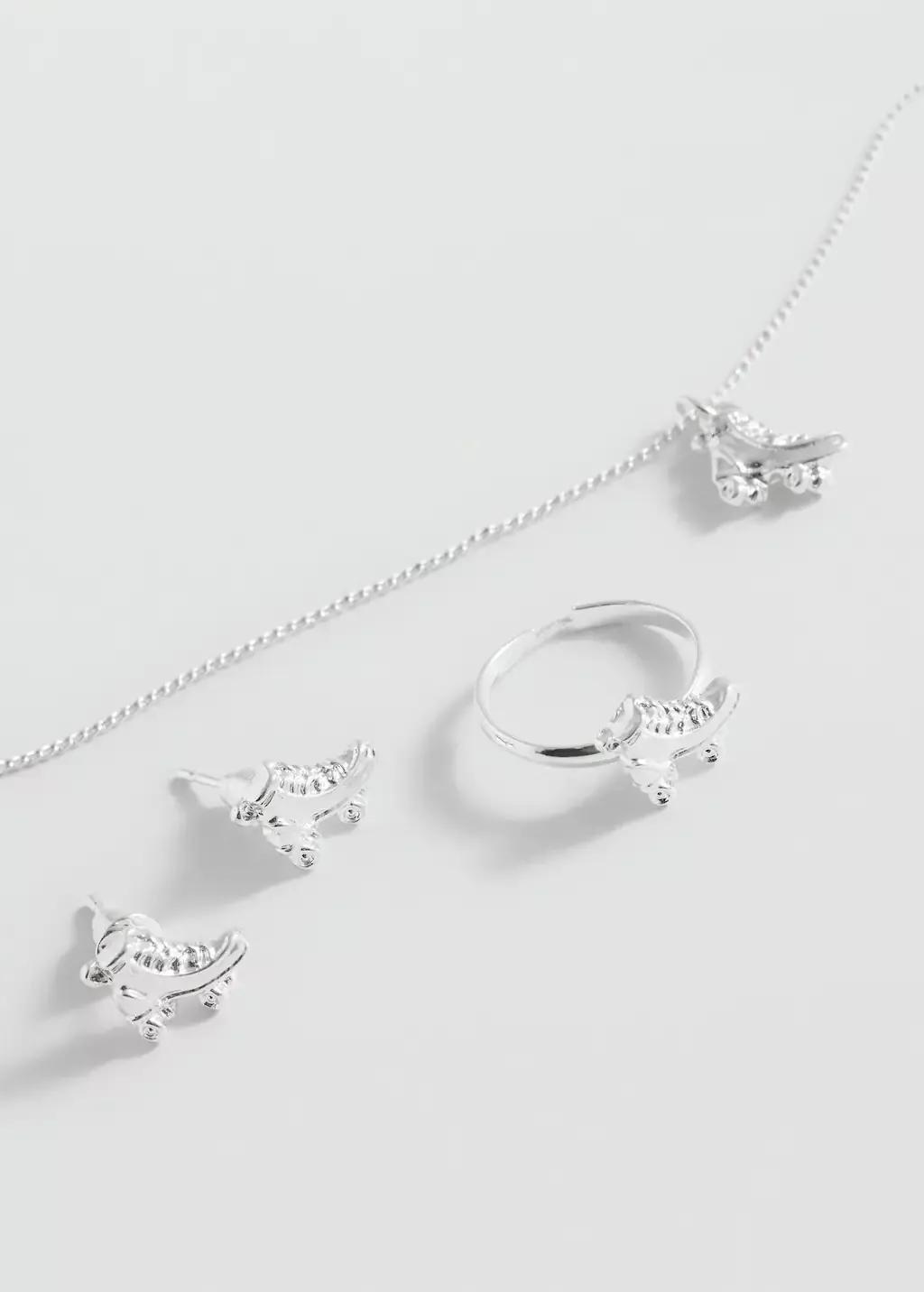 Silver Necklace Ring And Earrings Set, Kids Girl, Silver, large image number 0