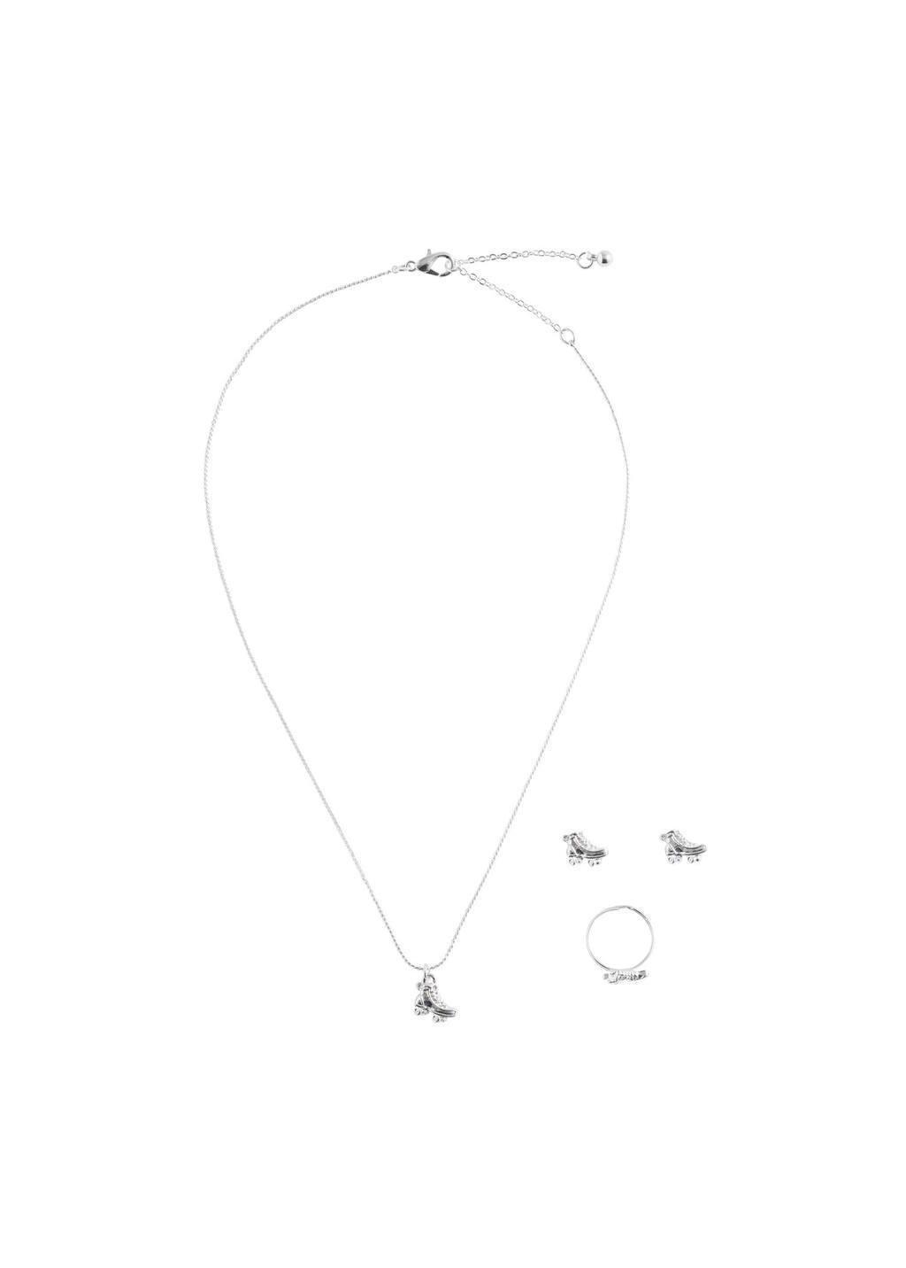 Silver Necklace Ring And Earrings Set, Kids Girl, Silver, large image number 1