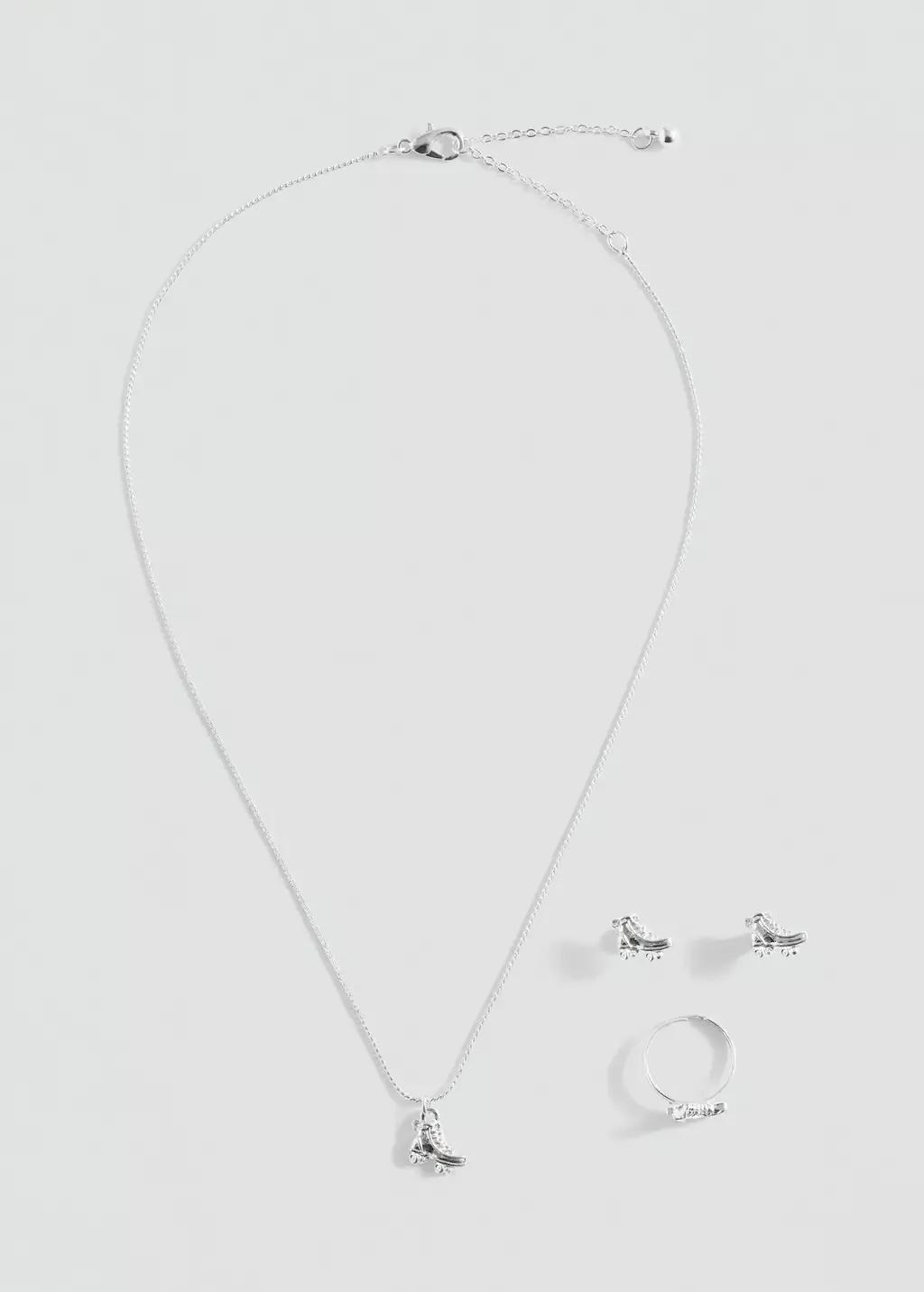 Silver Necklace Ring And Earrings Set, Kids Girl, Silver, large image number 2