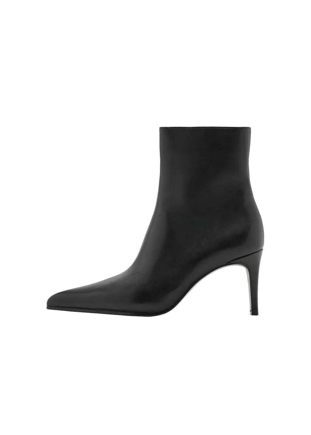 Black Leather Pointed Ankle Boots, , large image number 2
