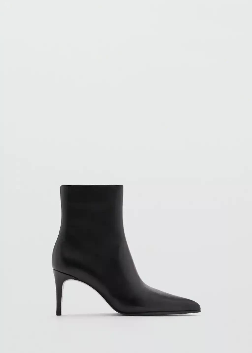 Black Leather Pointed Ankle Boots, , large image number 4