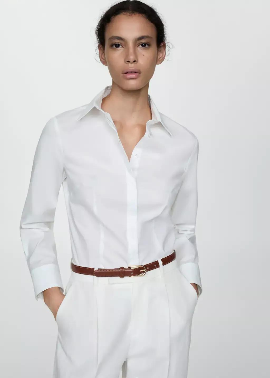 White Fitted Cotton Shirt, , large image number 0