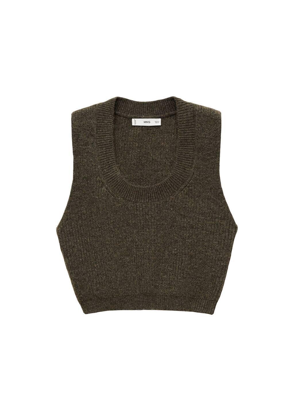 Khaki Knitted Cropped Top, , large image number 2