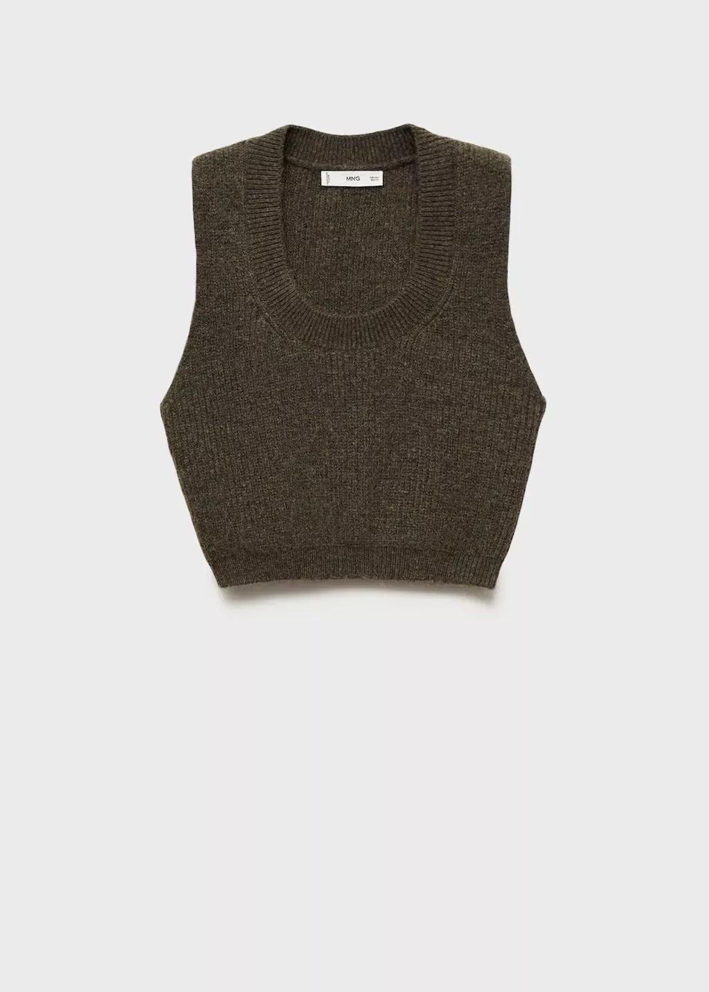Khaki Knitted Cropped Top, , large image number 4